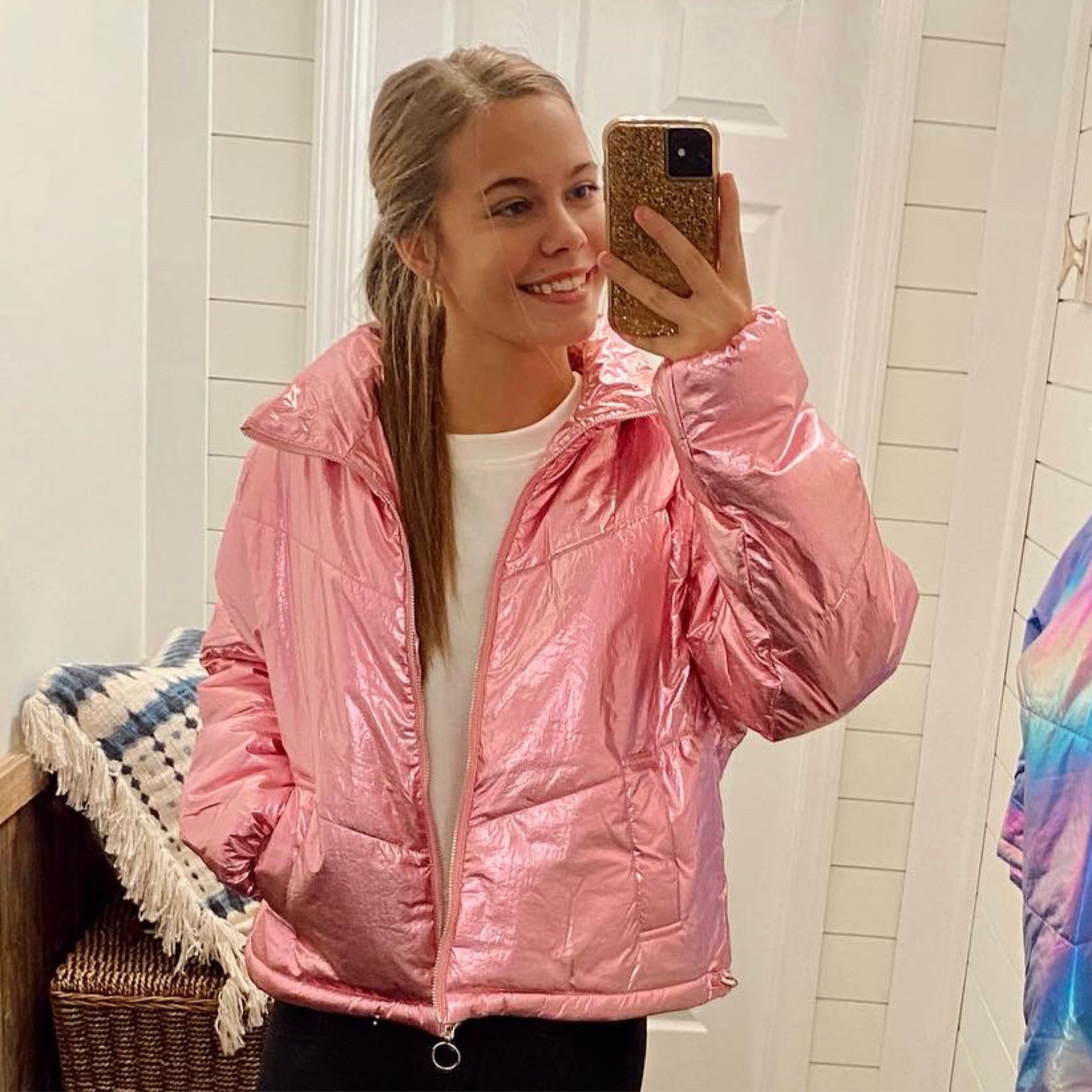 Pink puffer jacket